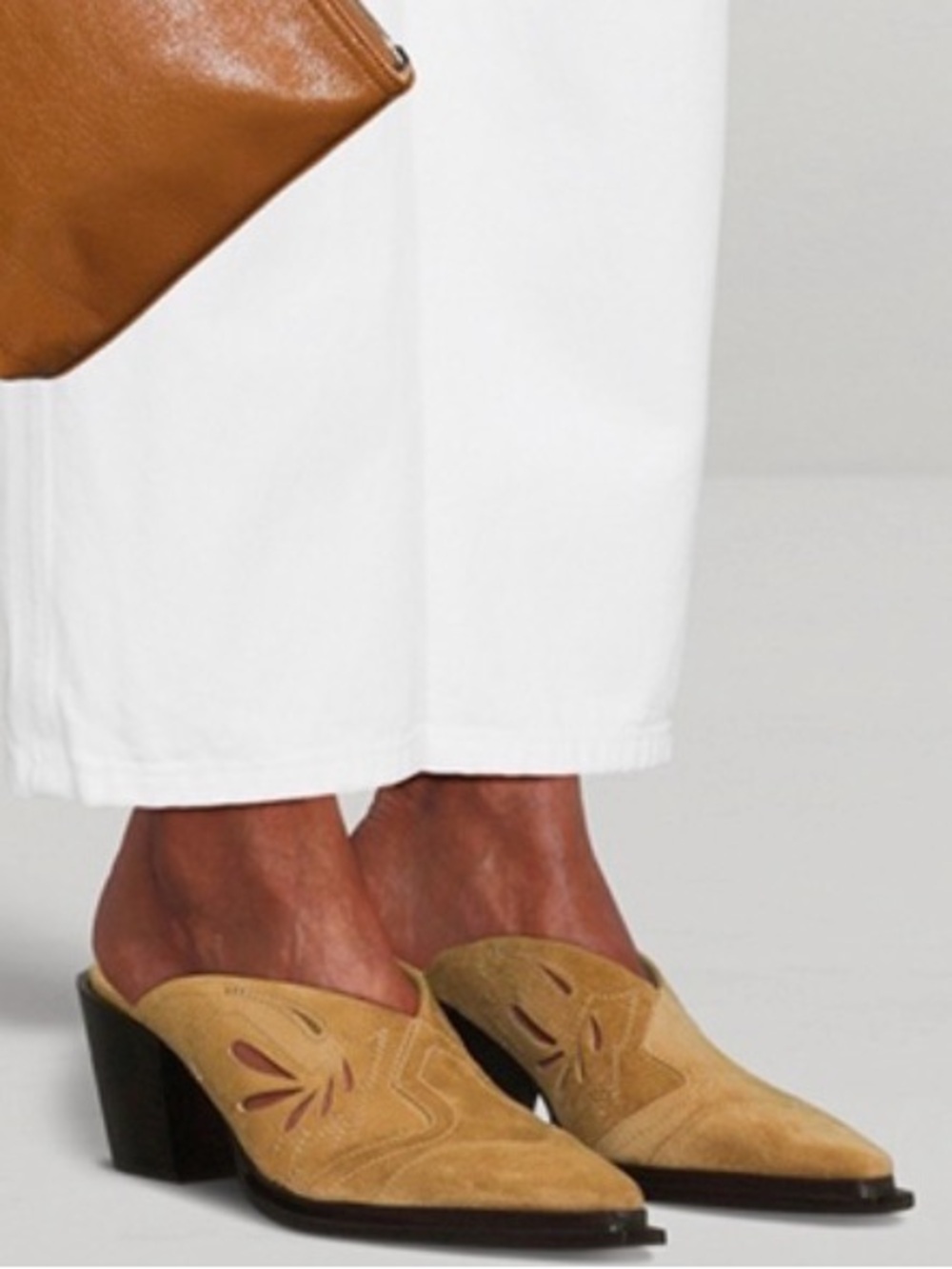 Jimmy Choo Tan Suede Cutout Mule with Block Heel